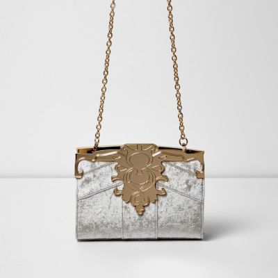 Beige baroque velvet chain bag